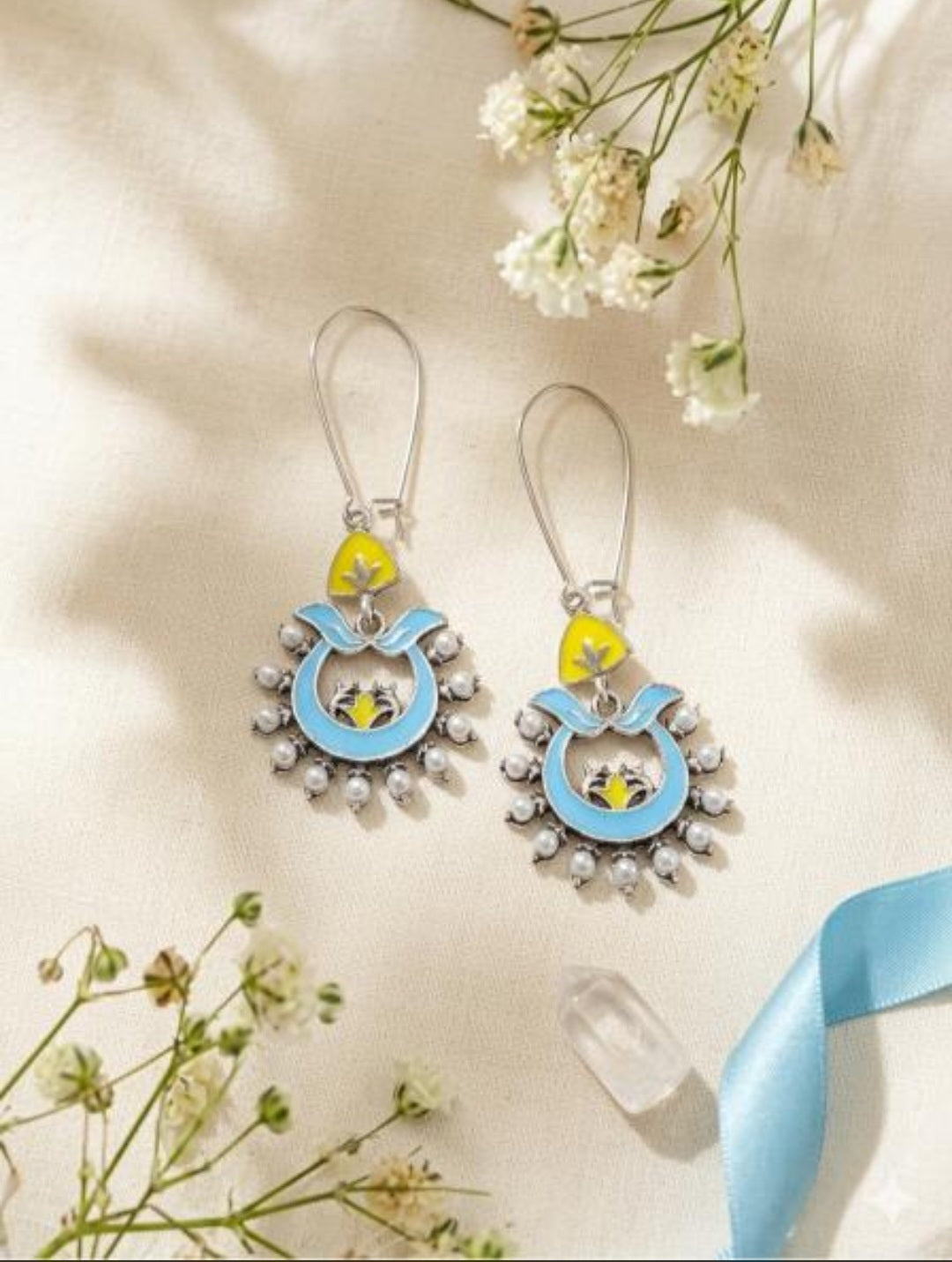 The Crescent Meadow Hoops An Antique Gold/Silver Plated Dual Coloured Enamel Dangler | AD6817