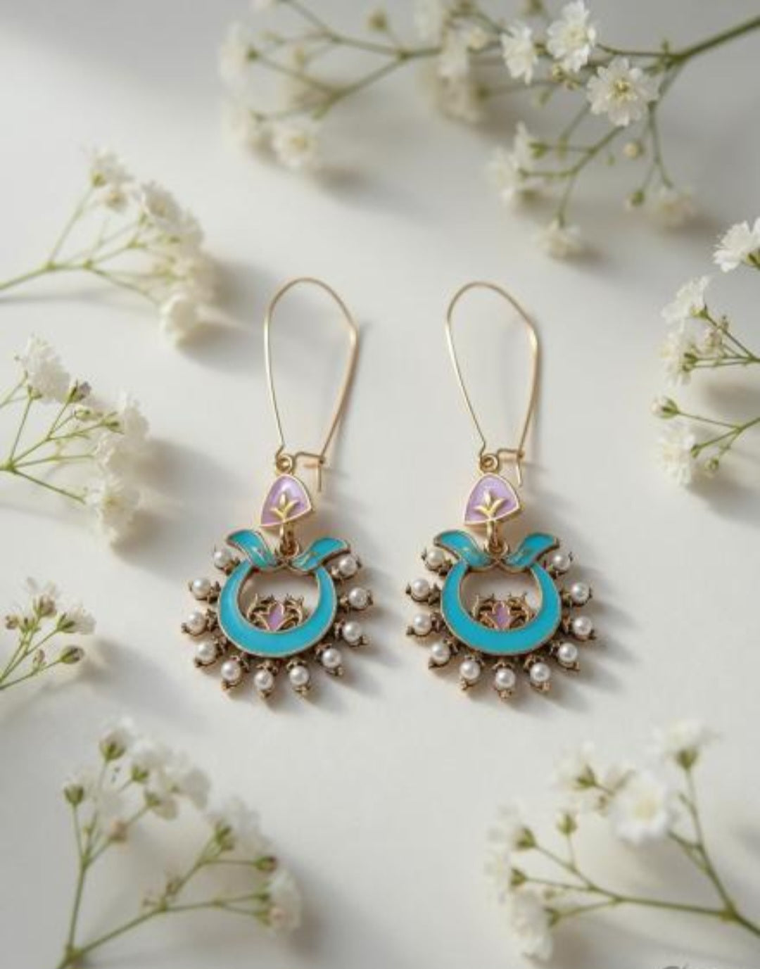 The Crescent Meadow Hoops An Antique Gold/Silver Plated Dual Coloured Enamel Dangler | AD6817