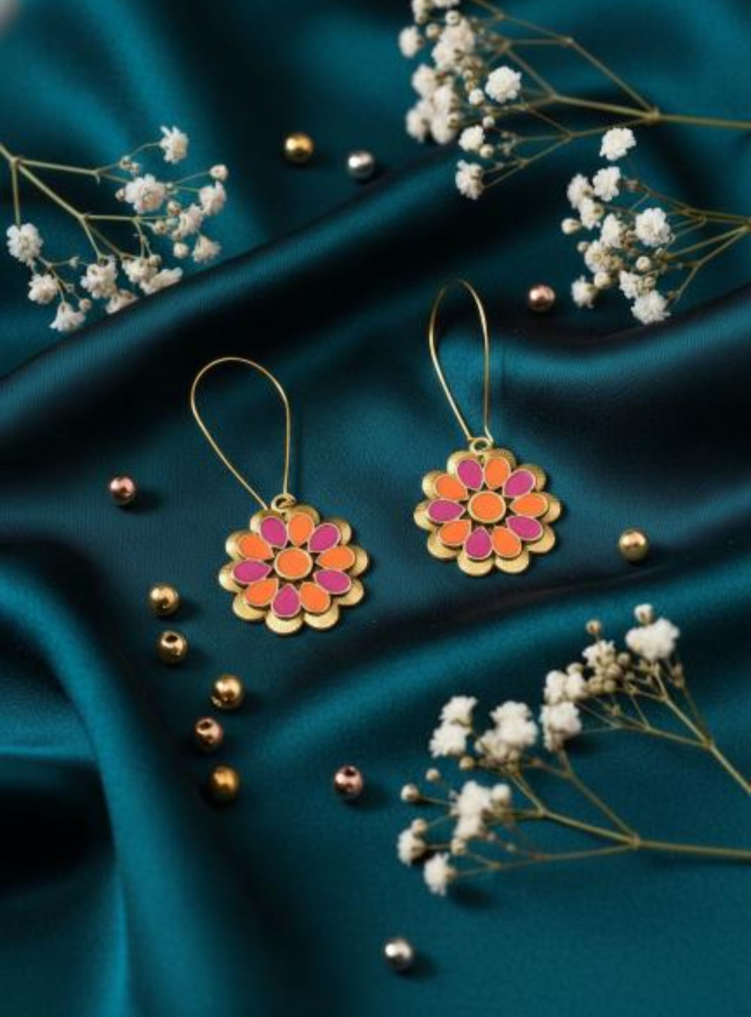 The Floral Mandala Wire An Antique Gold Plated Dual Coloured Enamel Dangler Earring