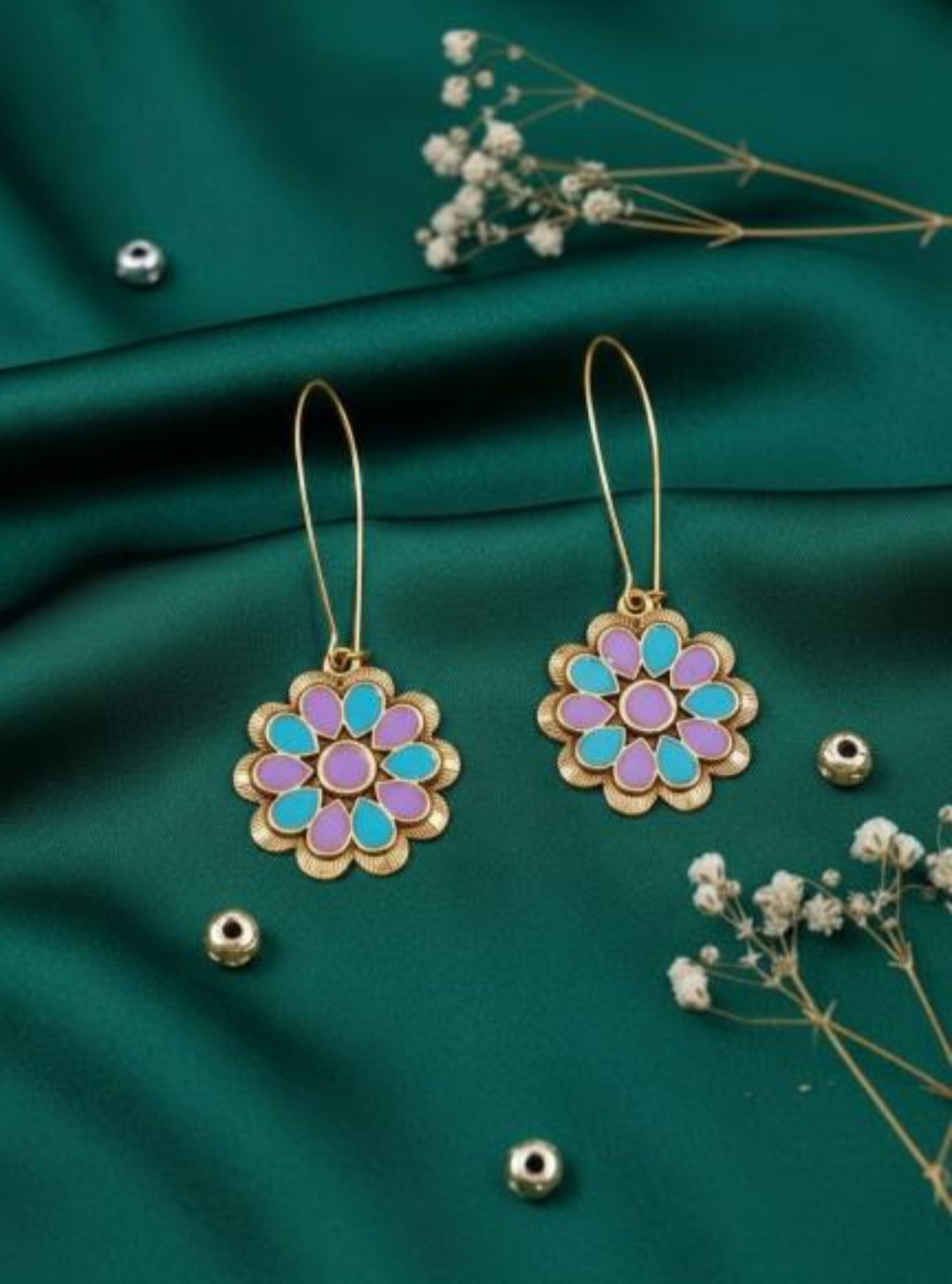 The Floral Mandala Wire An Antique Gold Plated Dual Coloured Enamel Dangler Earring