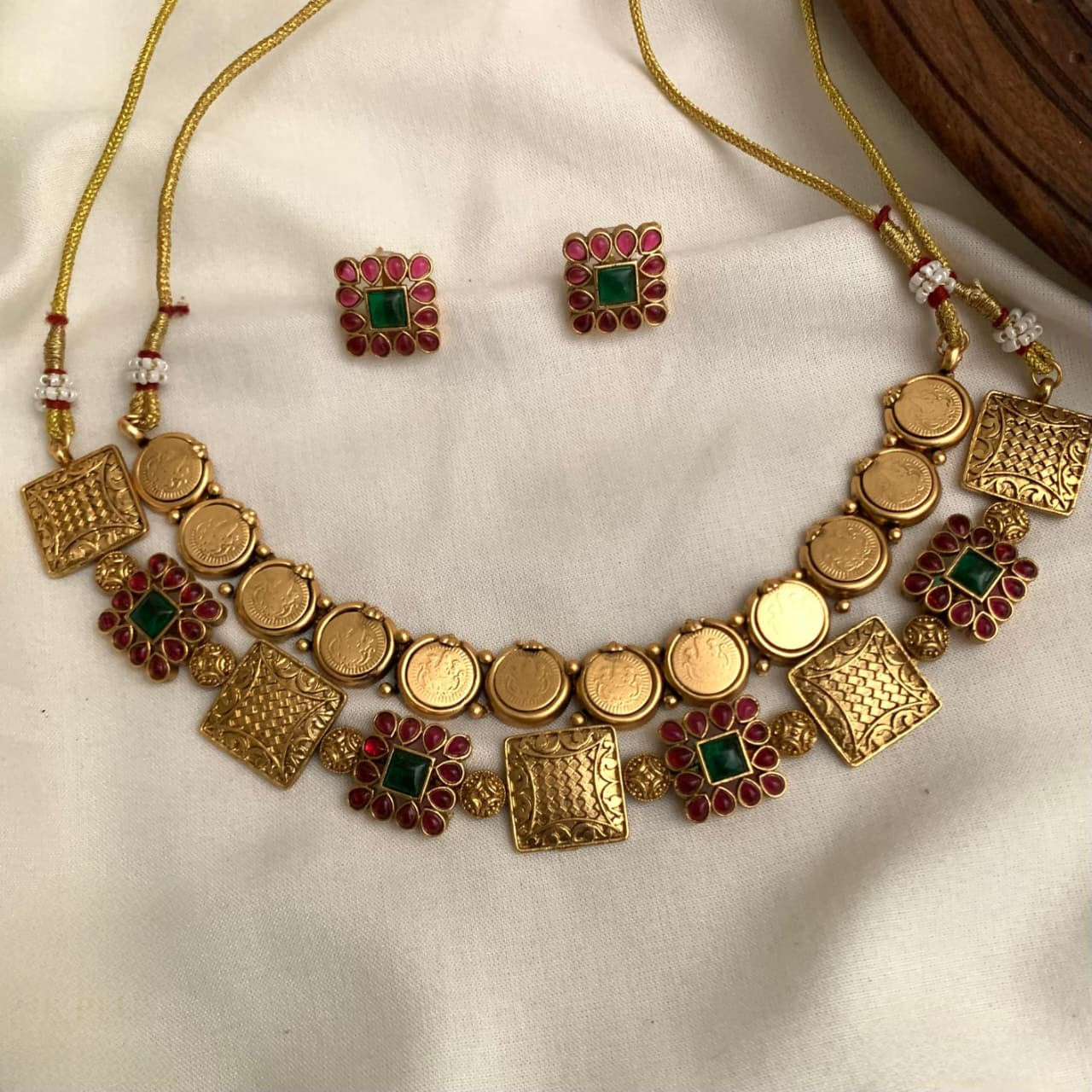 2 Necklace Combo(Coin Necklace+ Kemp Stone Square Necklace)