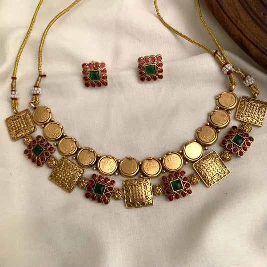 2 Necklace Combo(Coin Necklace+ Kemp Stone Square Necklace)