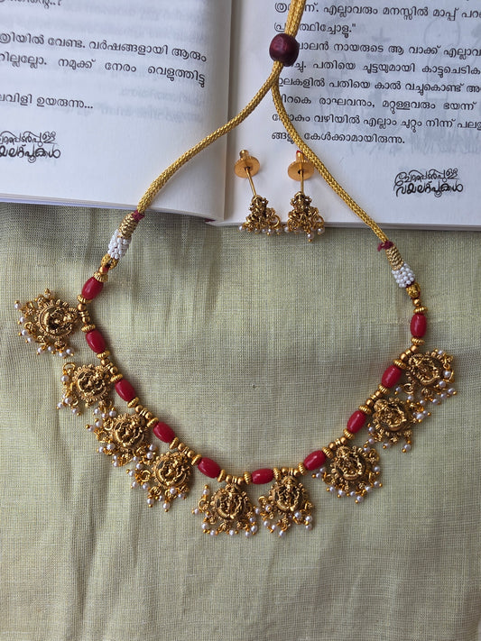 Red Bead Lakshmi Necklace