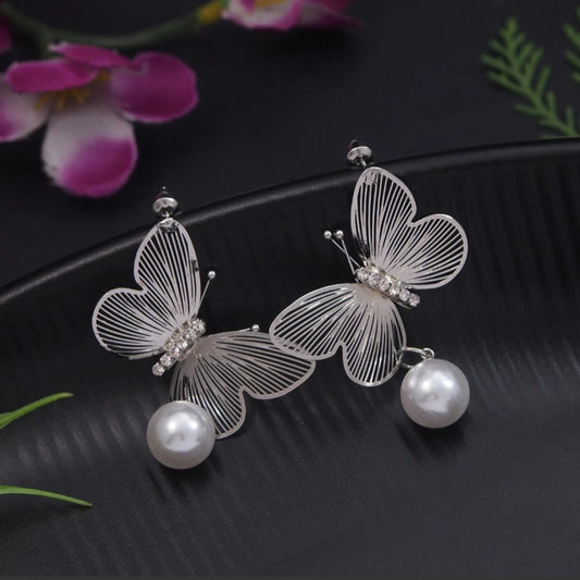 Silver Plated Butterfly Pearl Dropping