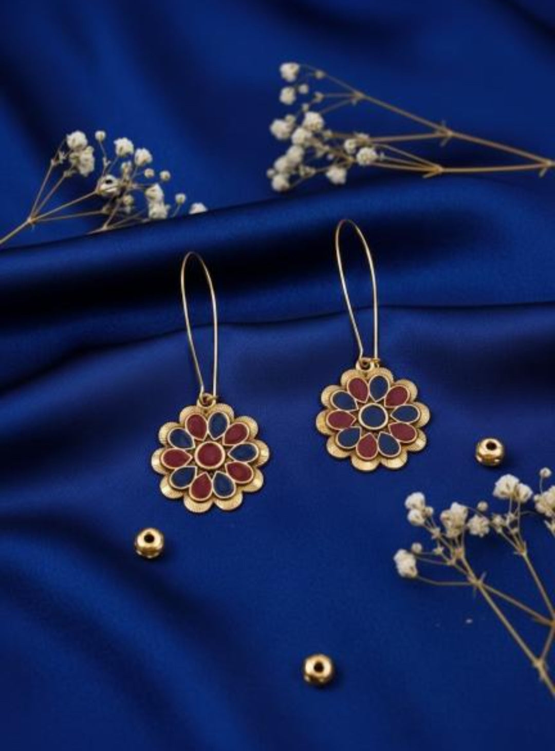 The Floral Mandala Wire An Antique Gold Plated Dual Coloured Enamel Dangler Earring
