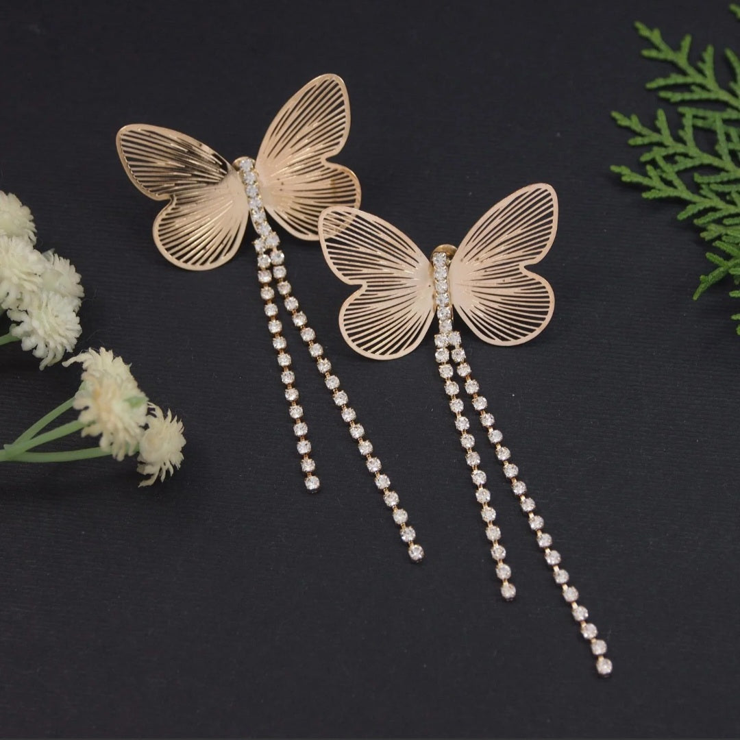 Gold Plated Butterfly Diamond Earring