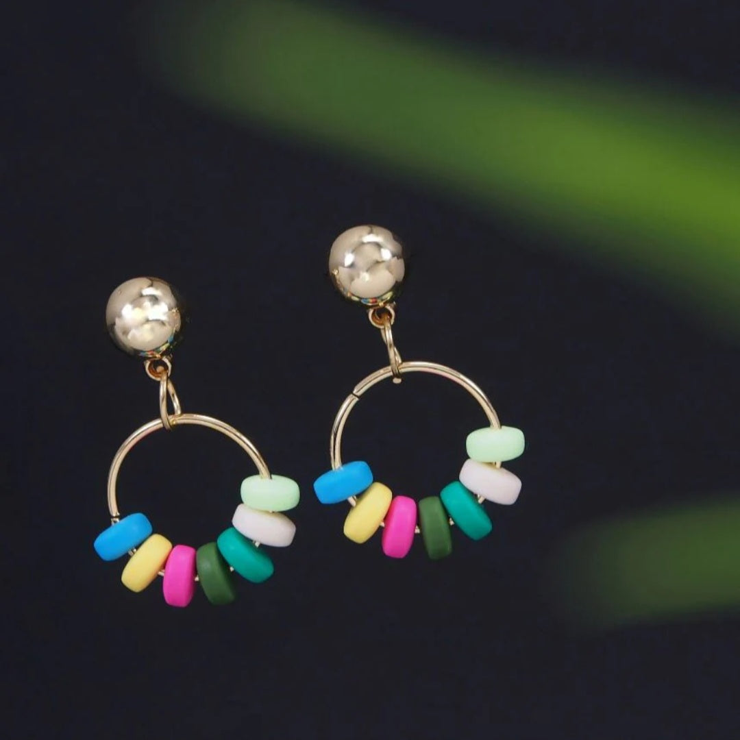 Gold Plated Multi Colour Beads Drop Earring