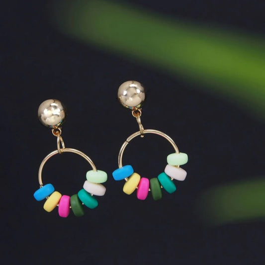 Gold Plated Multi Colour Beads Drop Earring