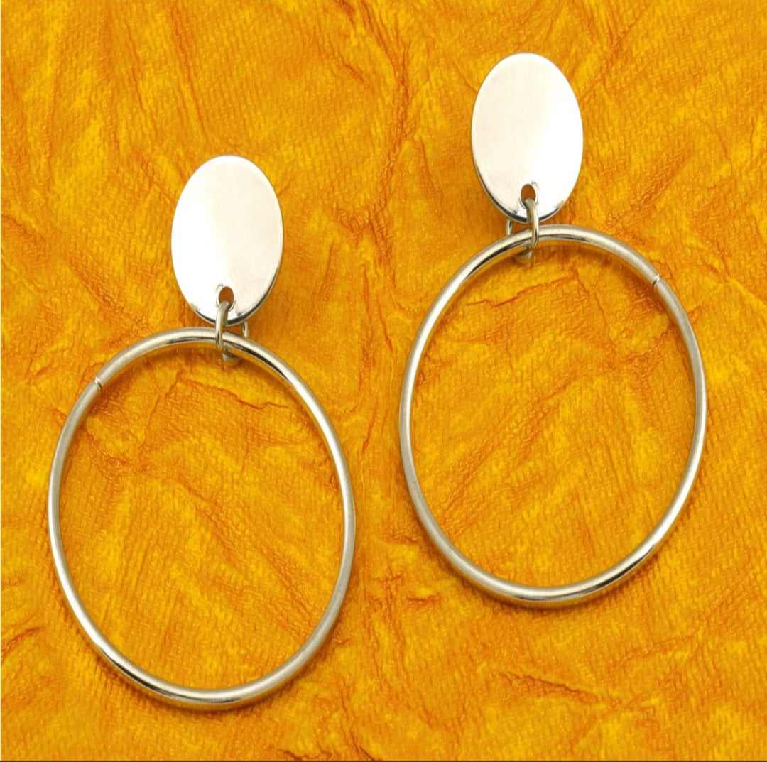 Silver Plated Geometrical Ring Shape Drop Earring