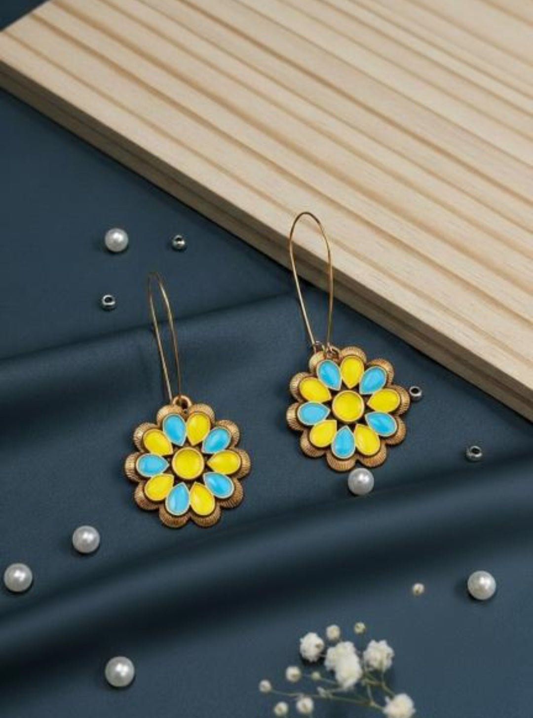 The Floral Mandala Wire An Antique Gold Plated Dual Coloured Enamel Dangler Earring