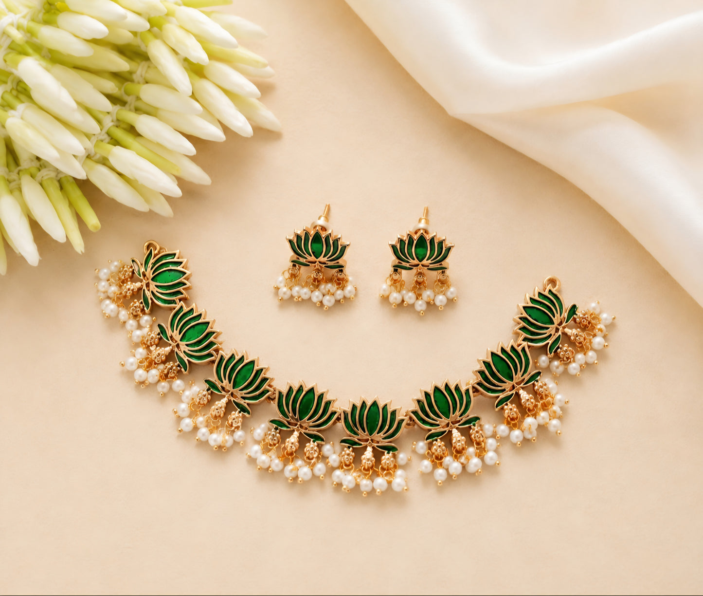 Beaded Lotus Necklace – Handcrafted Traditional Indian Jewellery