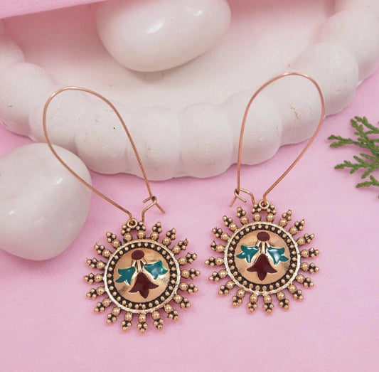 Antique Gold Plated Dual Coloured Enamel Dangler Earring