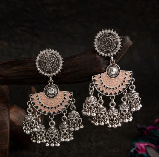 Silver Plated Enamel Artwork Antique Jhumki Earring | AD015