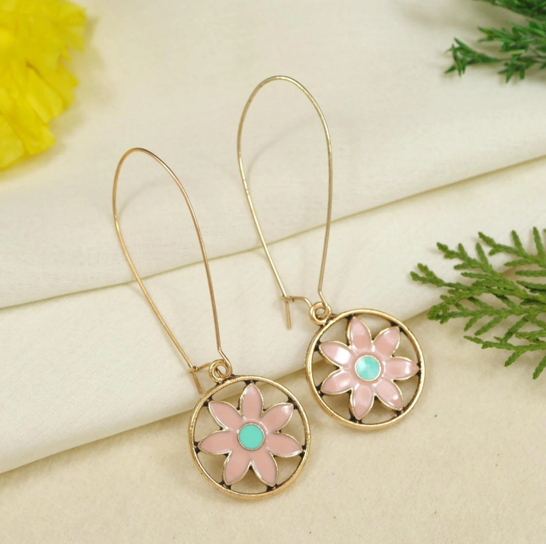 Antique Gold Plated Dual Coloured Enamel Dangler Earring