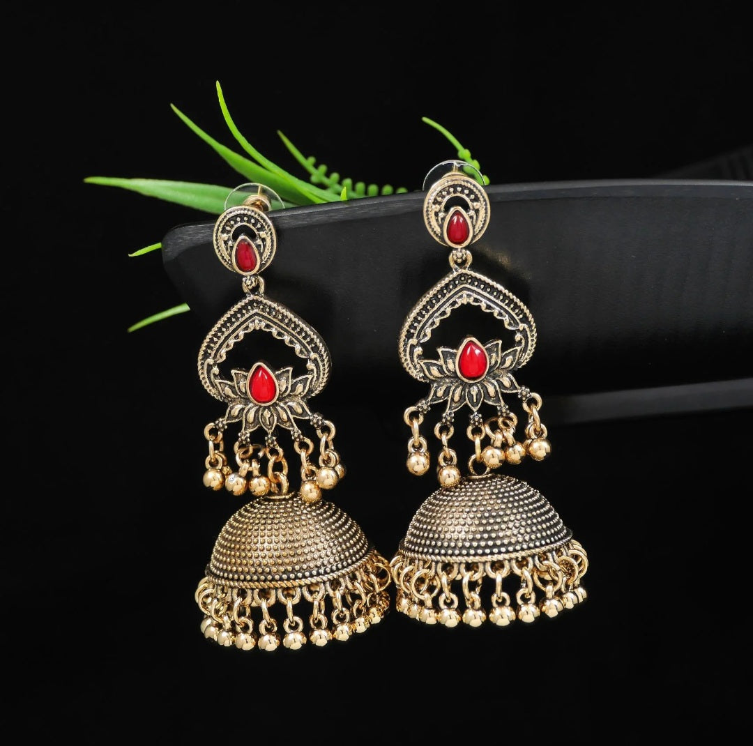 Antique Gold Plated Dual Coloured Enamel Dangler Earring