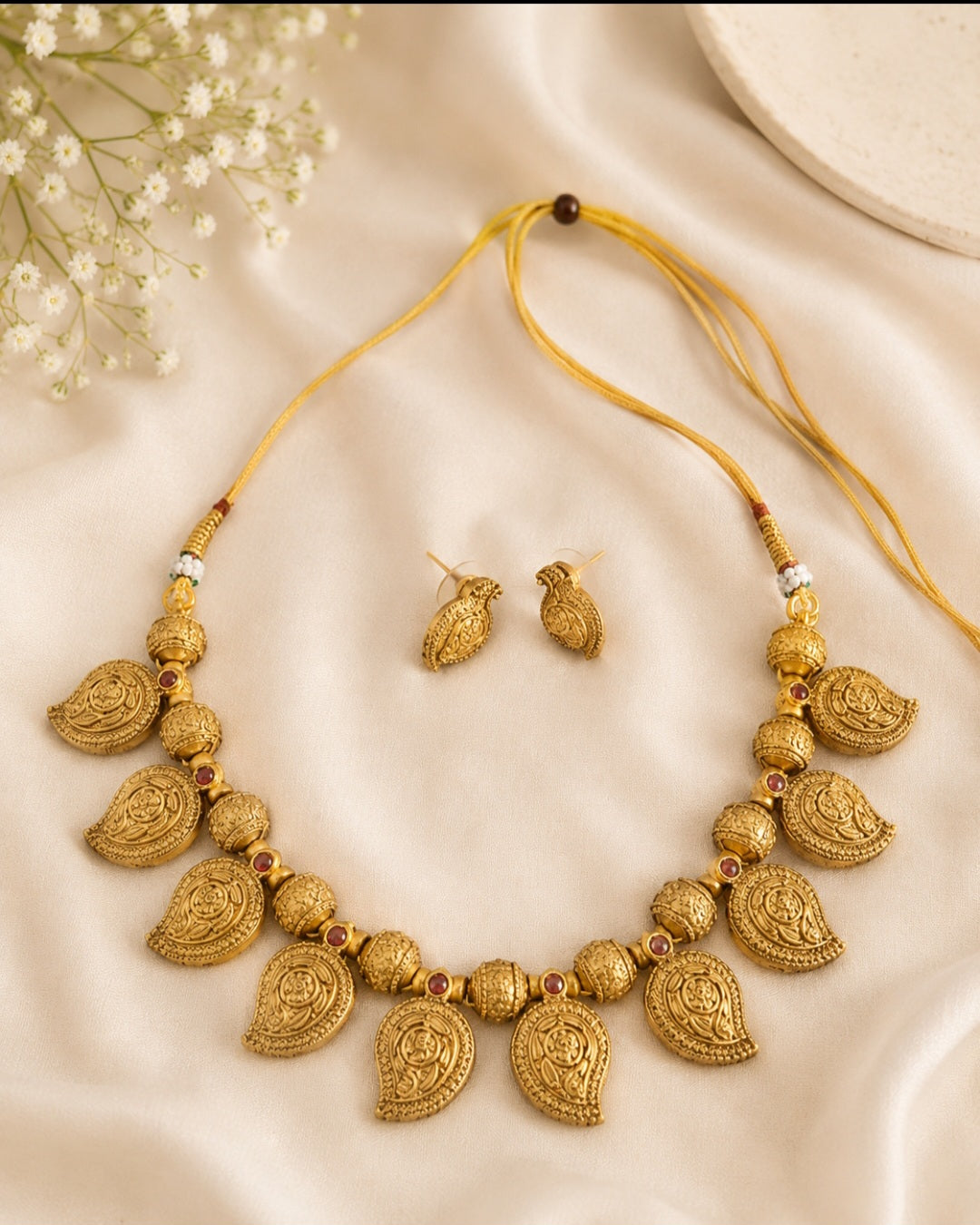 Matte Finish Mango Necklace Set | A258