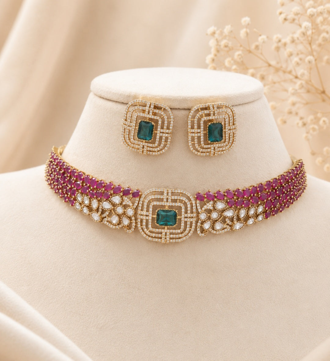 Premium Ruby Emerald Choker | A115