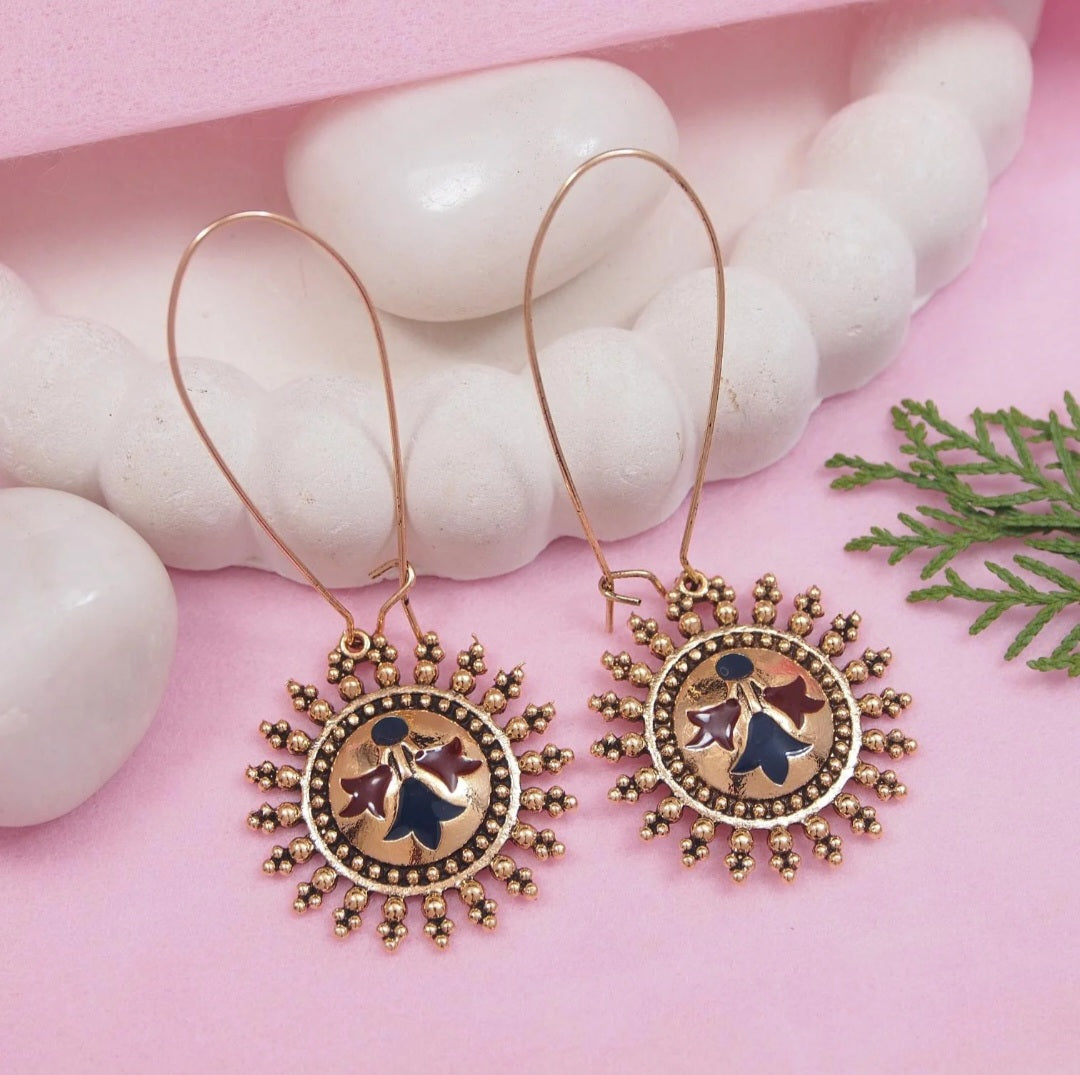 Antique Gold Plated Dual Coloured Enamel Dangler Earring