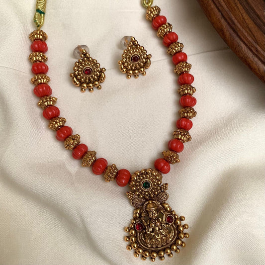 Coral Beaded Lakshmi Necklace