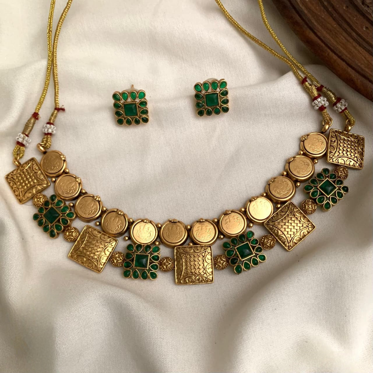 2 Necklace Combo(Coin Necklace+ Kemp Stone Square Necklace)