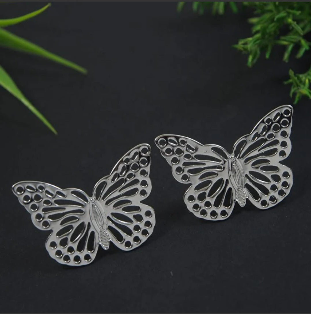 Silver Plated Butterfly Stud Western Earring