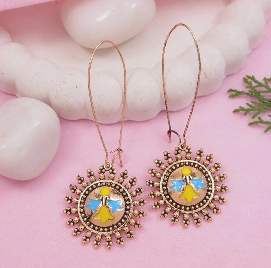 Antique Gold/Silver Plated Dual Coloured Enamel Dangler Earring