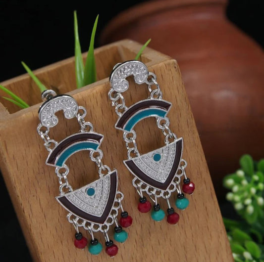 Silver Plated Tribal Multi Coloured Dangle Earring