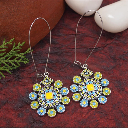 Antique Gold Plated Dual Coloured Enamel Dangler Earring