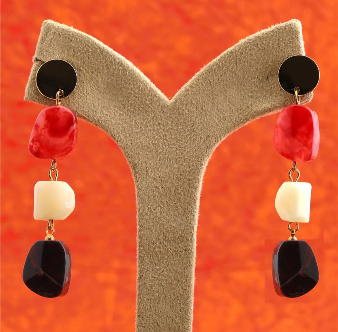 Gold Plated Acrylic Beads Long Drop Earring