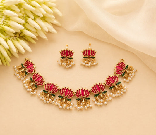 Beaded Lotus Necklace – Handcrafted Traditional Indian Jewellery