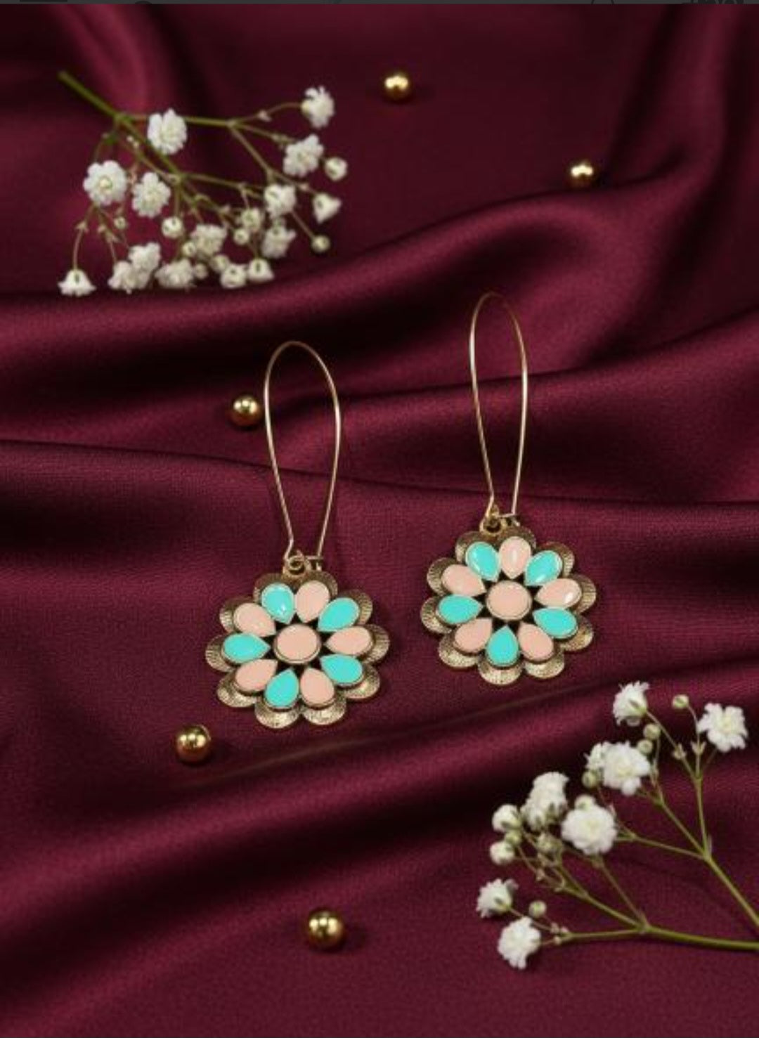 The Floral Mandala Wire An Antique Gold Plated Dual Coloured Enamel Dangler Earring